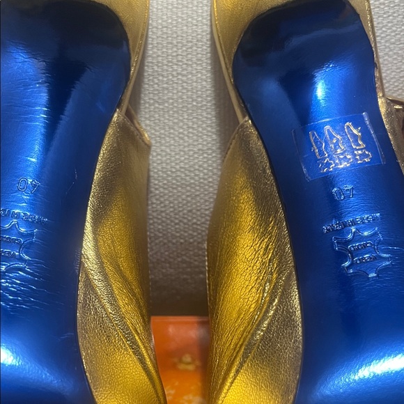 SHOEBOX NEW YORK METALLIC GOLD PEEP TOE SLINGBACK HEELS Size 40 - Picture 7 of 10